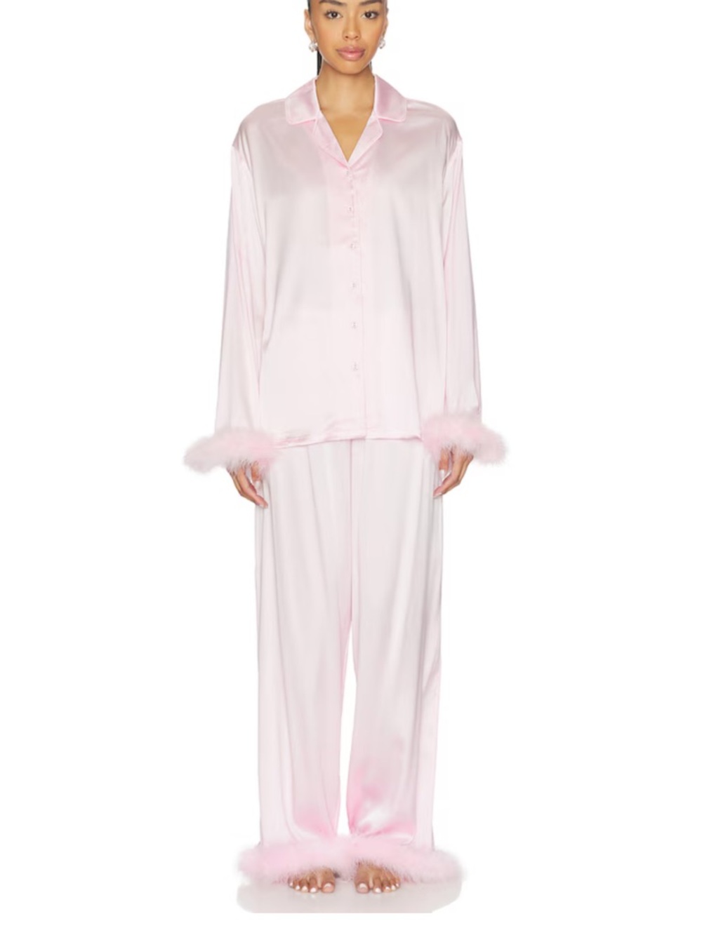 Skims - Feather Trim Long Set in Cherry Blossom